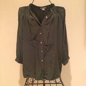 Creme Fraiche - Dark Green Silk Blouse